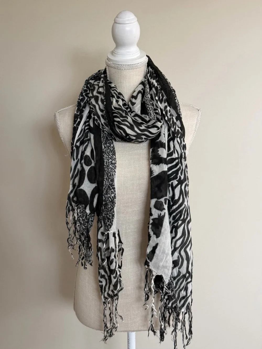 Black and White Animal Print Scarf